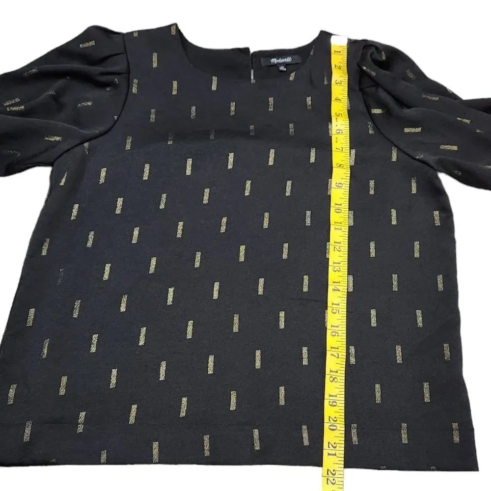 Madewell Black/Gold Metallic Jacquard Puff-Sleeve Blouse Excellent!! XS